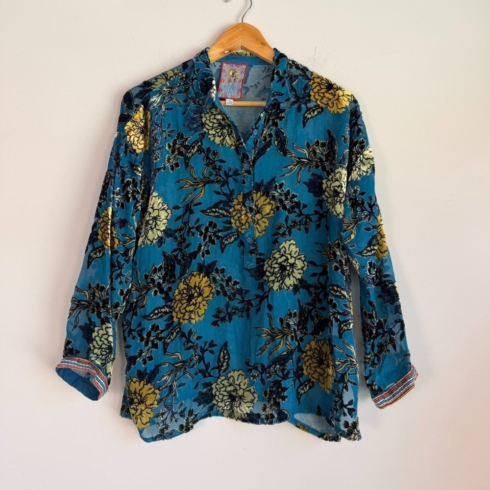 Johnny Was Velvet Burnout Floral Silk Blend Top Size XS Sheer Boho Whimsigoth